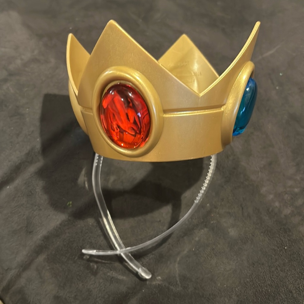 Gold Toy Crown Headband with Red & Blue Gems